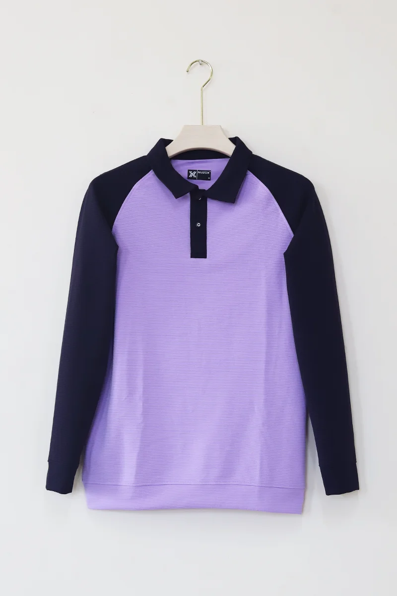 Collar Raglan Full Sleeve T-Shirt(navy with purple)